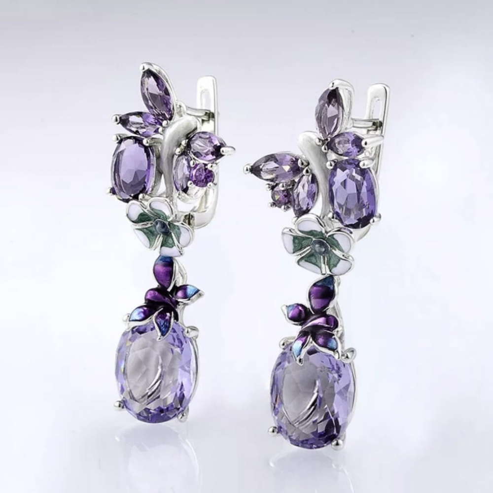 🎀925 Floral Butterfly Amathyst Earrings - Picture 9 of 9